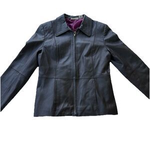 Kim Rogers Black Genuine Leather Full Zip Womens Jacket Brown Size Small